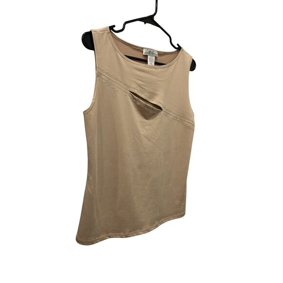 Bronte and Tallulah Womens Beige Sleeveless Top With Embellishments SZ Medium - Picture 3 of 8